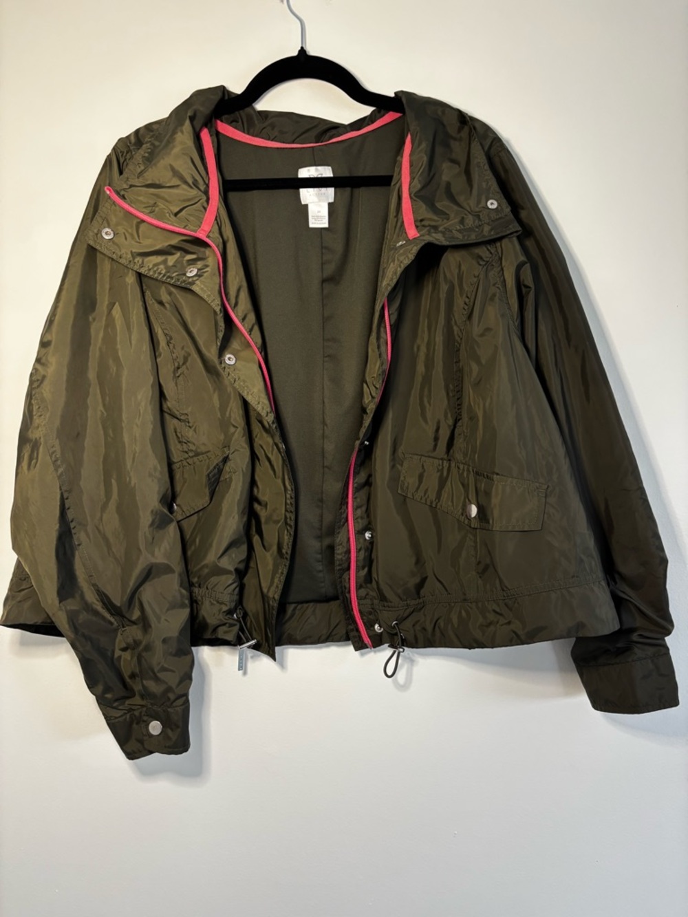 Livi Active Olive Green Windbreaker Jacket with Pink Trim